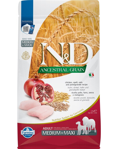 FARMINA N&D Ancestral Grain Hund Adult Medium & Maxi Huhn & Granatapfel 2,5 kg