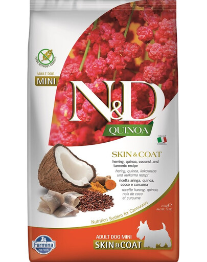 FARMINA N&D Quinoa Dog Skin&Coat Adult Mini Hering, Kokosnuss 2.5 kg
