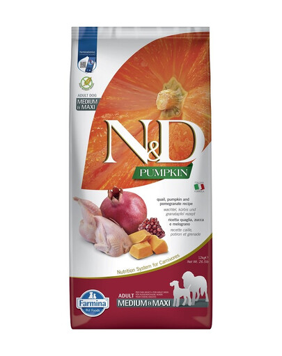 FARMINA N&D Quail Pumpkin & Pomegranate Adult Medium & Maxi 12 kg