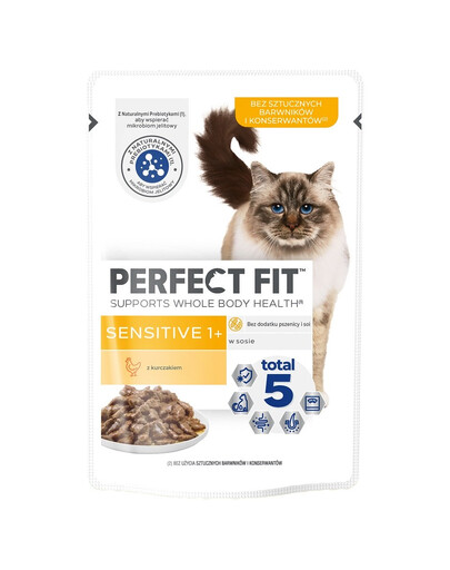 PERFECT FIT Sensitive 1+ 1x85: Nassfutter mit Huhn für adulte Katzen, in Soße