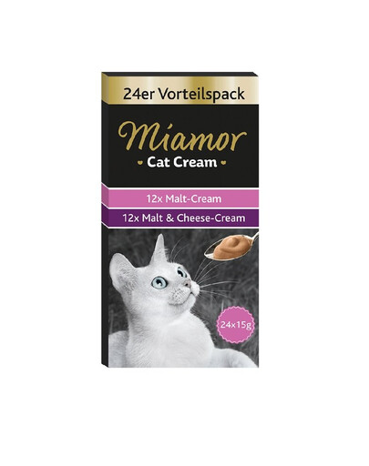 MIAMOR Cat Cream Mischung Malzpaste + Käse 24 x 15 ml