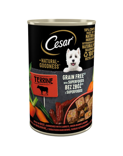 CESAR Natural Goodness in Terrine 400g reich an Rindfleisch mit Karotten, grünen Bohnen und Kräutern