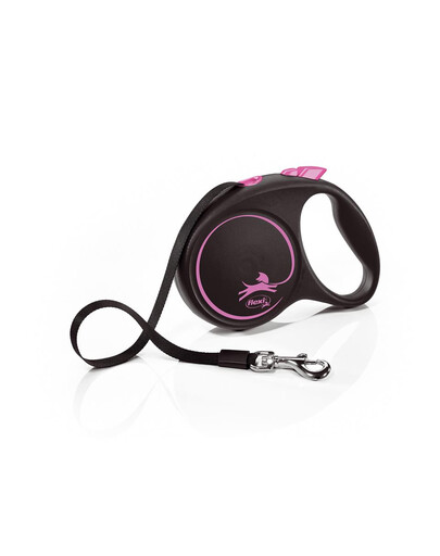 FLEXI Automatik-Leine Black Design M Gurt 5 m rosa