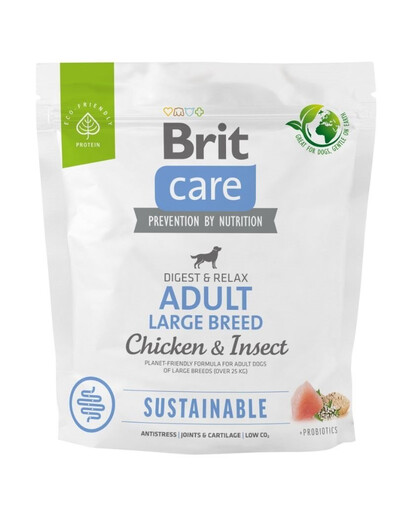 BRIT CARE Sustainable Adult Large breed chicken insekt für ausgewachsene Hunde großer Rassen mit Huhn und Insekten 1kg