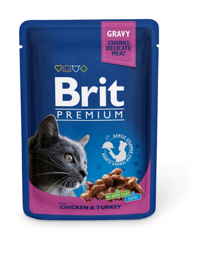 BRIT Premium Adult Beutel mit Huhn und Truthahn für Katzen 24 x 100g