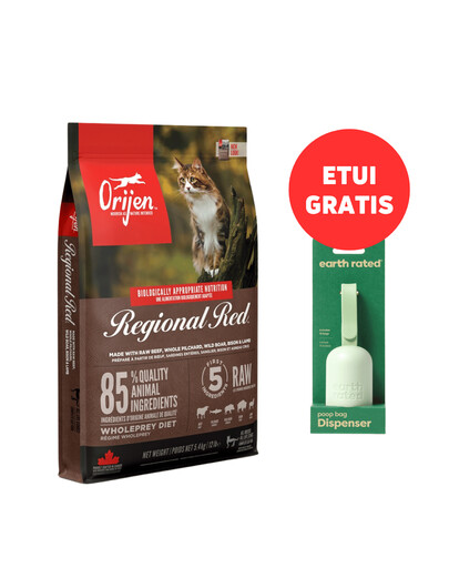 ORIJEN Regional Red Cat 5.4 kg + EARTH RATED Etui - Unparfümierte Beutel 15 Stk. GRATIS