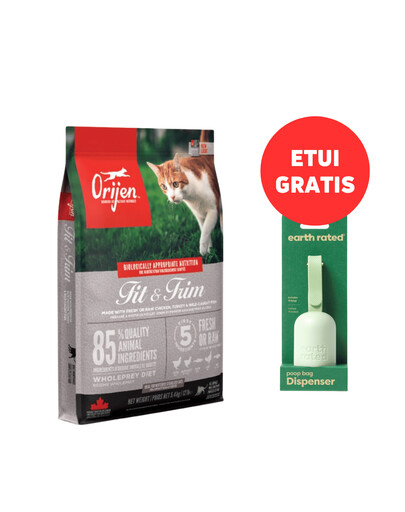 ORIJEN Fit & Trim Cat 5.4 kg + EARTH RATED Etui - Unparfümierte Beutel 15 Stk. GRATIS