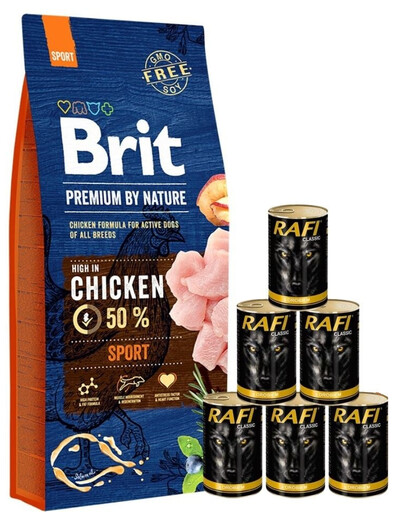 BRIT Premium By Nature Sport 15 kg + Geflügel Nassfutter 6x1240 g