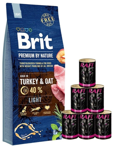 BRIT Premium By Nature Light 15 kg + Nassfutter mit Pute 6x1240 g