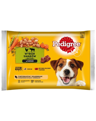 PEDIGREE Auswahl an Geschmacksrichtungen mit Gemüse in Sauce Huhn und Rind 52x100 g