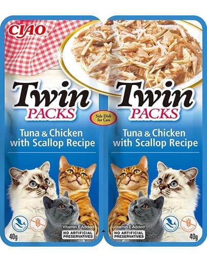 INABA Twin Thunfisch mit Huhn und Jakobsmuscheln in Brühe für Katzen 2x40 g
