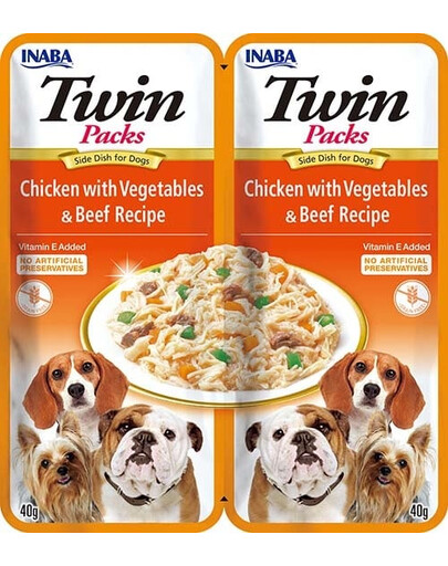INABA Dog Twin Huhn, Gemüse und Rindfleisch in Brühe für Hunde 2x40 g