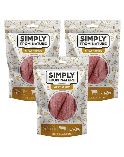 SIMPLY FROM NATURE Meat Strips Rindfleisch und Schwarzkümmel für Hunde 3x80 g