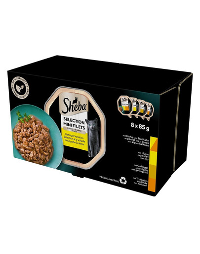 SHEBA Selection 8x85 g Nassfutter mit Huhn und Truthahn, Huhn, Geflügel, Truthahn in Soße für adulte Katzen