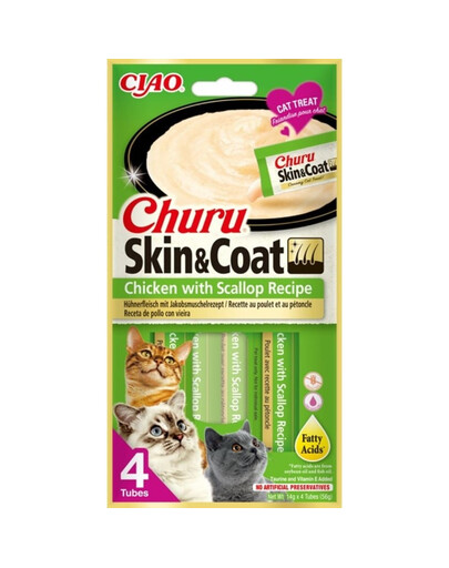 INABA Churu Skin&Coat 4x14g mit Huhn und Jakobsmuschel für Katzen