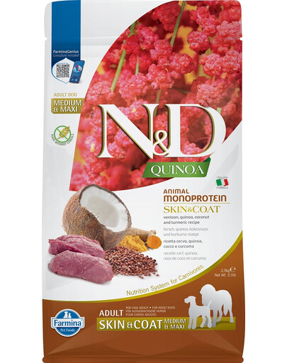 FARMINA N&D Quinoa Dog Adult Medium Maxi Skin and Coat Venison Coconut 2,5 kg