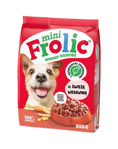 FROLIC Mini Naturally Irresistible 800 g: Halbfeuchtes Hundefutter für kleine Rassen mit frischem Rindfleisch