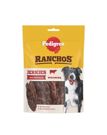 PEDIGREE Ranchos Jerkies 1x180 g: Getreidefreies Ergänzungsfutter für adulte Hunde mit Rindfleisch