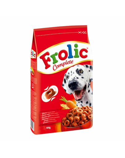 FROLIC Hundefutter Trockenfutter mit Rind, Karotten und Getreide 500g x16