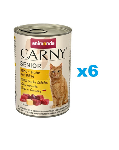 ANIMONDA Carny Nassfutter Rind + Huhn und Käse für ältere Katzen getreidefrei 6x400 g