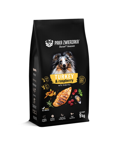 PAKA ZWIERZAKA Seventh Heaven Trockenfutter mit Truthahn und Himbeeren 9kg + Rindfleischwurst für Hunde 200g GRATIS!