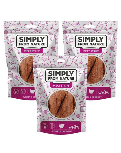 SIMPLY FROM NATURE Meat Strips Fleischstreifen mit Truthahn und Kokosnuss für Hunde 3 x 80 g
