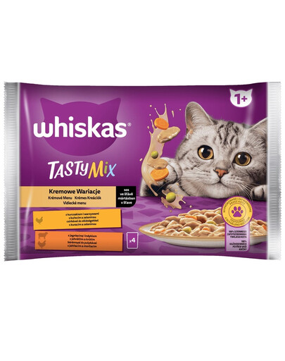 WHISKAS Adult Creamy Variations 4x85g: Nassfutter für adulte Katzen mit Huhn und Gemüse, Lamm und Pute in Sauce
