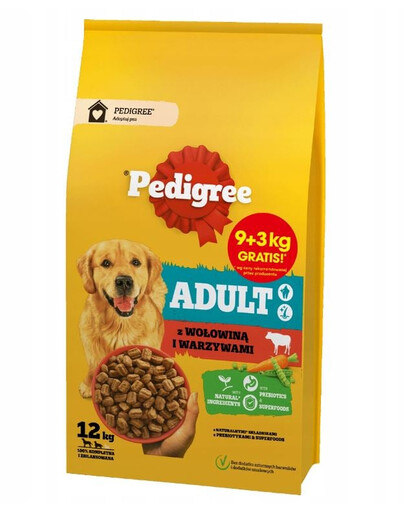 PEDIGREE Adult 9+3 kg mit Rindfleisch und Gemüse für große und mittelgroße Hunde