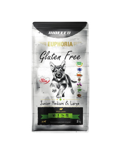 BIOFEED EUPHORIA Gluten Free mit Lammfleisch für Welpen mittlerer und großer Rassen 12 kg