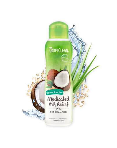 TROPICLEAN Oatmeal Tea Tree Medicated Itch Relief Shampoo 355ml beruhigendes Shampoo für juckende Haut bei Hunden und Katzen