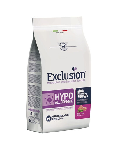 EXCLUSION Hypoallergenic medium large breeds mit Schweinefleisch Hundefutter für mittlere und große Rassen 12 kg