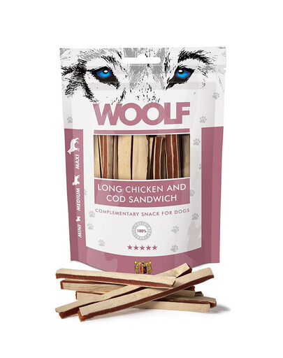 WOOLF Long Chicken And Cod Sandwich 100g Sandwiches mit Hühnchen und Kabeljau