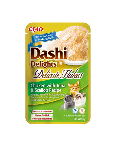 INABA Cat Dashi Delights Delicate Flakes Huhn, Thunfisch und Jakobsmuscheln 40g