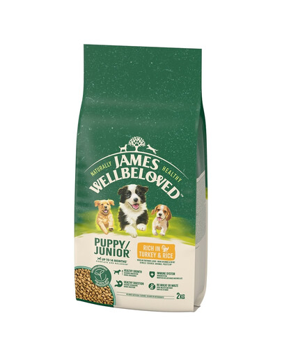 JAMES WELLBELOVED Junior 2 kg Trockenvollnahrung für Welpen unter 14 Monaten, reich an Pute und Reis