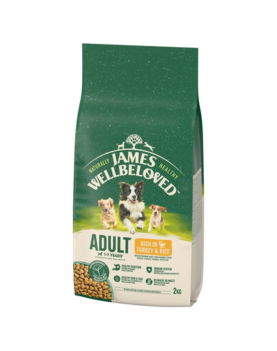 JAMES WELLBELOVED Adult 2 kg Trockenvollnahrung für ausgewachsene Hunde von 1-7 Jahren mit Putenfleisch und Reis