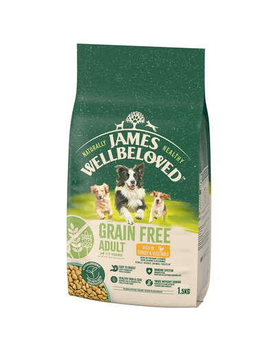 JAMES WELLBELOVED Adult 1,5 kg getreidefreies Trockenvollfutter für ausgewachsene Hunde von 1-7 Jahren, reich an Putenfleisch und Gemüse