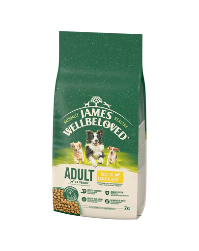 JAMES WELLBELOVED Adult 2 kg Trockenvollnahrung für ausgewachsene Hunde von 1-7 Jahren, reich an Lammfleisch und Reis