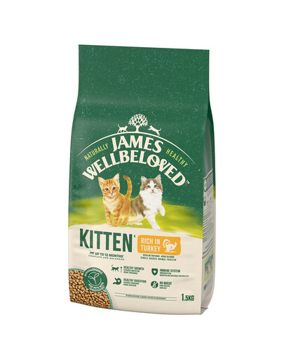 JAMES WELLBELOVED Kitten 1,5 kg Trockenvollnahrung für Kätzchen unter 12 Monate reich an Pute und Reis