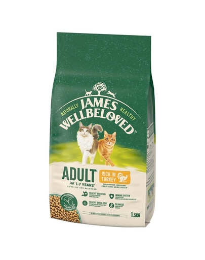 JAMES WELLBELOVED 1,5 kg Trockenvollnahrung für ausgewachsene Katzen von 1-7 Jahren, reich an Pute
