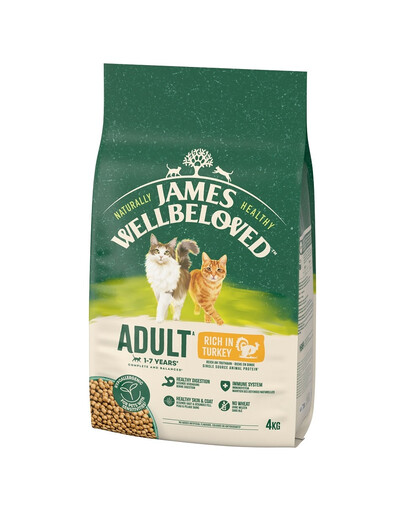 JAMES WELLBELOVED Adult 4 kg Trockenvollnahrung für ausgewachsene Katzen von 1-7 Jahren, reich an Pute