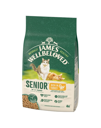 JAMES WELLBELOVED Senior 4 kg Trockenvollnahrung für ältere Katzen nach 7 Jahren, reich an Pute
