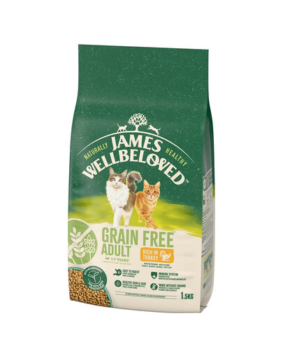 JAMES WELLBELOVED Adult 1,5 kg getreidefreies Trockenvollfutter für ausgewachsene Katzen von 1-7 Jahren, reich an Pute