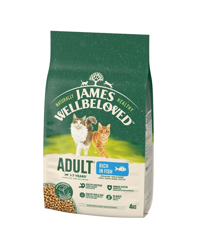JAMES WELLBELOVED Adult 4 kg Trockenvollnahrung für ausgewachsene Katzen von 1-7 Jahren, reich an Fisch