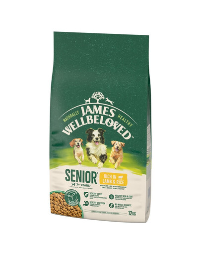 JAMES WELLBELOVED Senior 12 kg Trockenvollnahrung für ältere Hunde ab 7 Jahren mit viel Lammfleisch und Reis