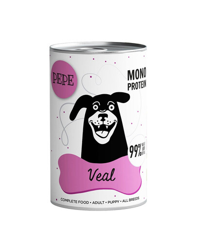 PAKA ZWIERZAKA PEPE Veal Nassfutter mit Kalb Monoprotein für alle Hunde 400g