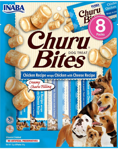 INABA Churu Bite Chicken 8x12g Hähnchen-Käse-Wrap für Hunde