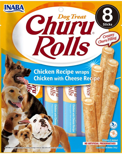 INABA Churu Rolls Chicken 8x12g Hähnchen-Käse-Wrap für Ihren Hund