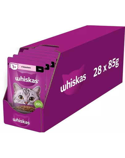 WHISKAS Adult 28x85g: Nassfutter für adulte Katzen mit Lachs in Sauce