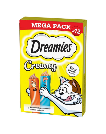 DREAMIES Creamy MEGA PACK: Zusatzfutter mit Huhn und Lachs 12x10 g