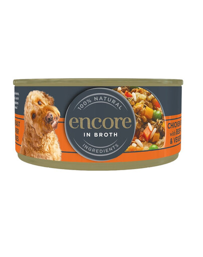 ENCORE Dog Huhn mit Rinderleber und Gemüse in Brühe für Hunde 12x156g